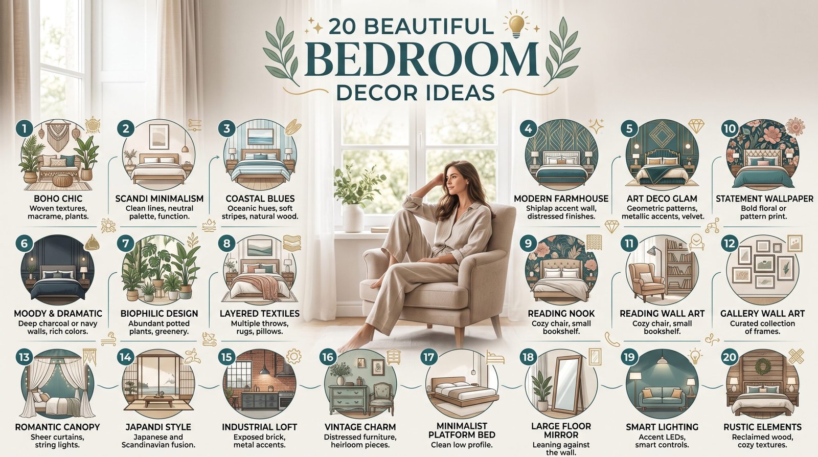 20 Beautiful Bedroom Decor Ideas ✨🛏️ Create a cozy, stylish retreat with dreamy colors, elegant accents, soft textures, and thoughtful details that make your bedroom feel truly yours. Which idea would you love to try? 💕 #BedroomDecor #BedroomIdeas #HomeDecor #InteriorDesign #CozyBedroom #DreamBedroom